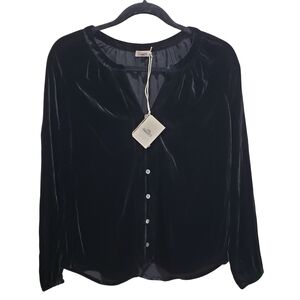 Faherty Naomi Velvet Button Down Shirt Silk Blend Women Small Black NWT